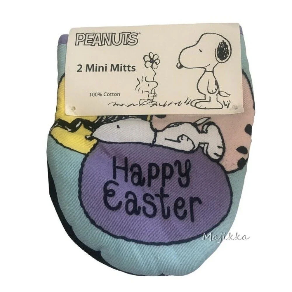 Happy Easter Peanuts Snoopy Mini Oven Mitts Colored Egg Neoprene Cotton Set of 2